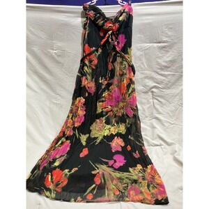 Xhilaration Floral Maxi Dress Black Pink Orange Tropical Smocked Back Size M